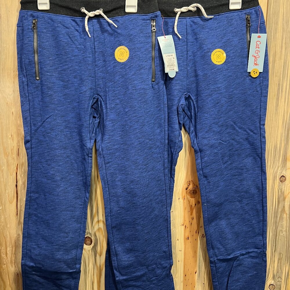 Pack of 2 Cat & Jack Boy's Fleece Jogger Sweat Pants Blue, Size L (12/14) Plus